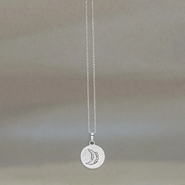 KEPN14093 Crescent moon lab grown diamond pendant necklace in silver finish