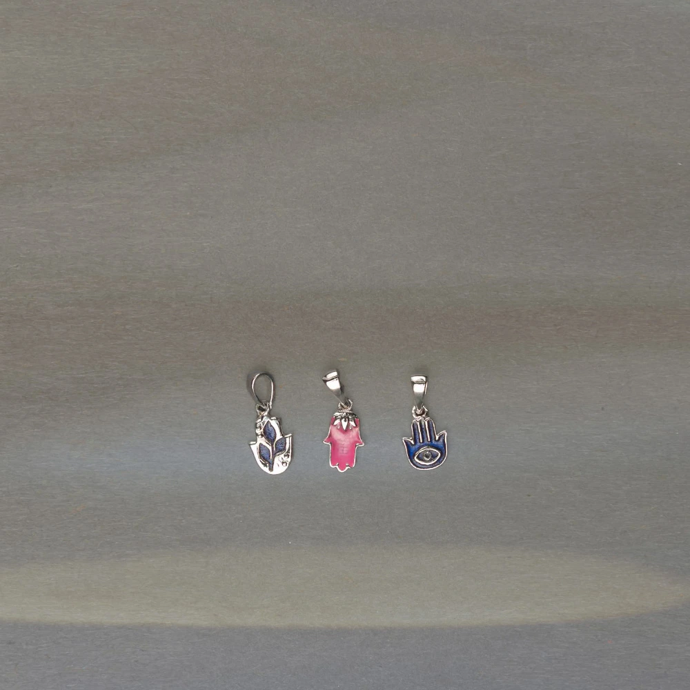 Enamel evil eye and hamsa charm pendants silver finish