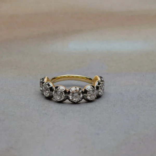 Vintage style lab grown diamond band ring with round diamonds