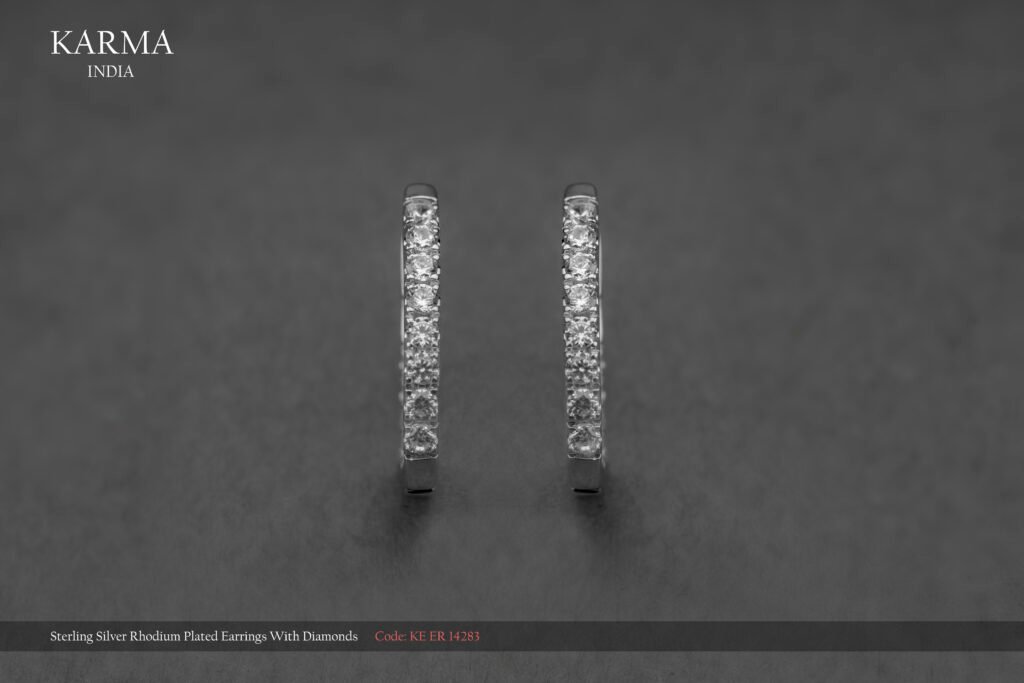 Sterling Silver Rhodium Plated Earrings With Diamonds
