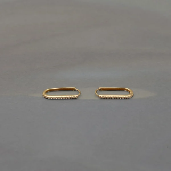 gold plated 925 silver rectangle pavé lab diamond huggie hoops minimalist
