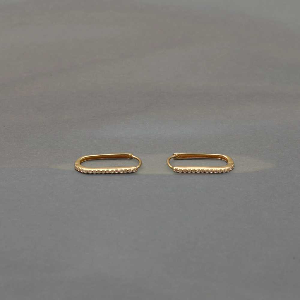 gold plated 925 silver rectangle pavé lab diamond huggie hoops minimalist