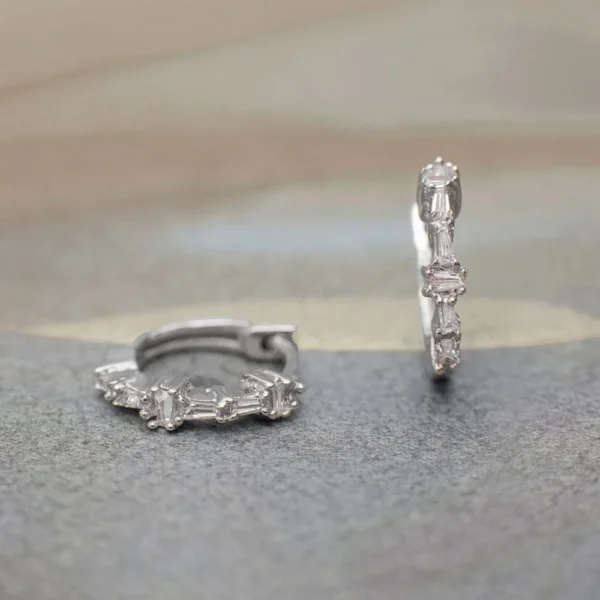 Wholesale lab grown diamond baguette huggie hoop earrings