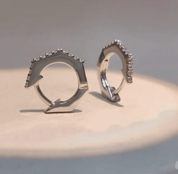 Lab grown diamond hexagon huggie hoop earrings in sterling silver with geometric design