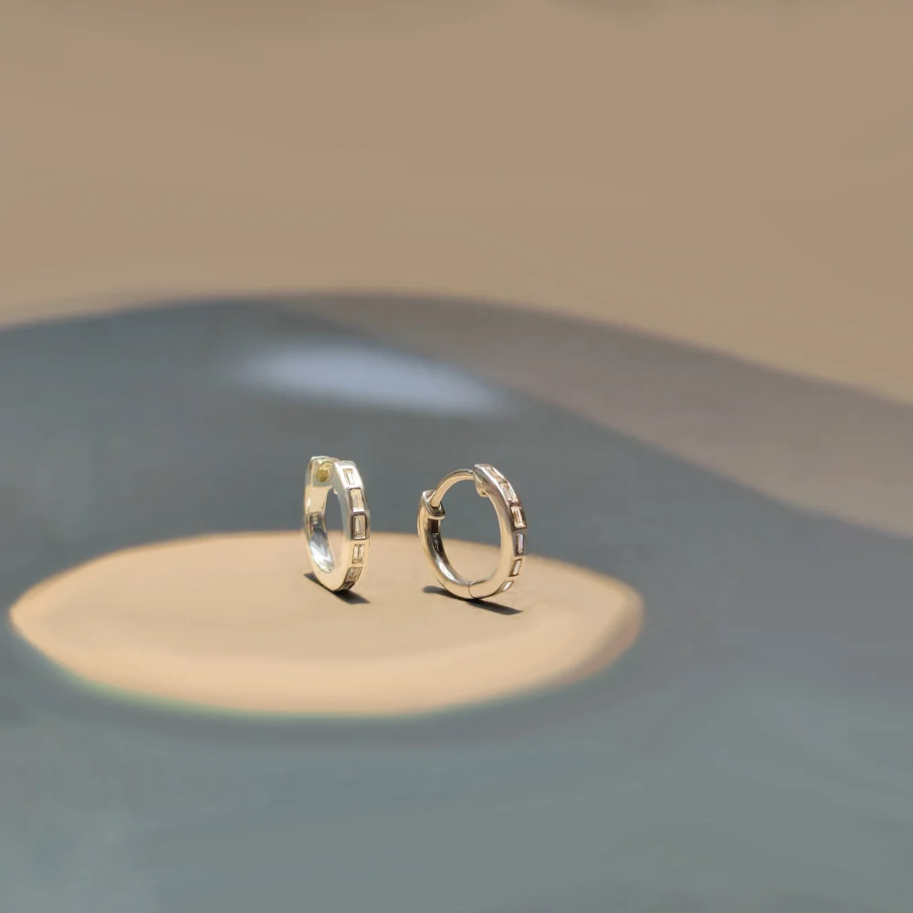 Lab Grown Diamond Huggie Hoop Earrings | Minimal Baguette Diamond Hoop