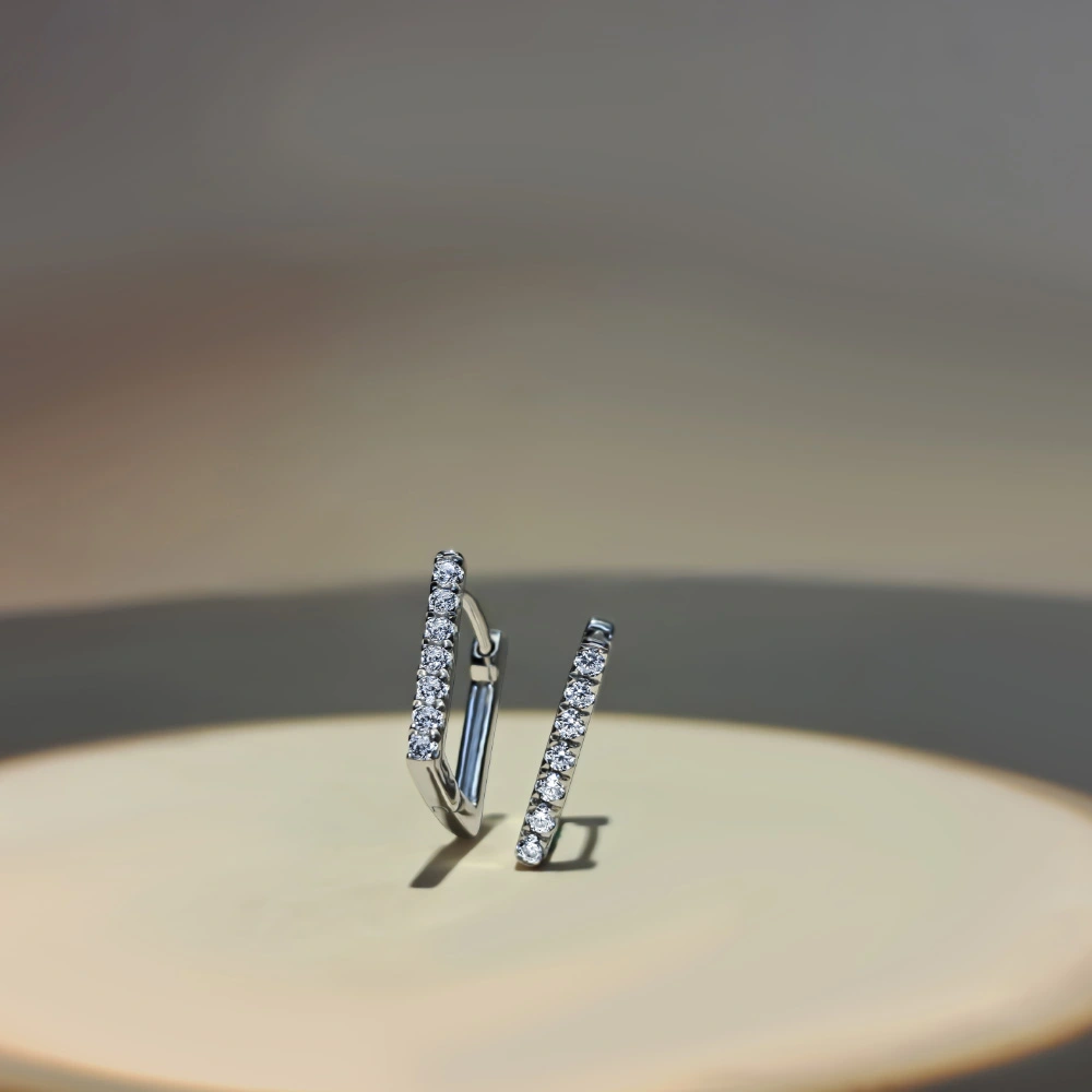 Lab grown diamond bar hoop earrings in 925 sterling silver with minimalist diamond line design