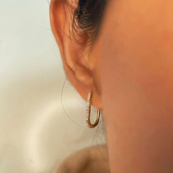 gold plated sterling silver pavé rectangle diamond huggie hoops stacking jewelry