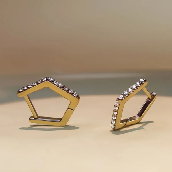 KEER14159 pentagon gold plated sterling silver lab grown diamond huggie earrings geometric