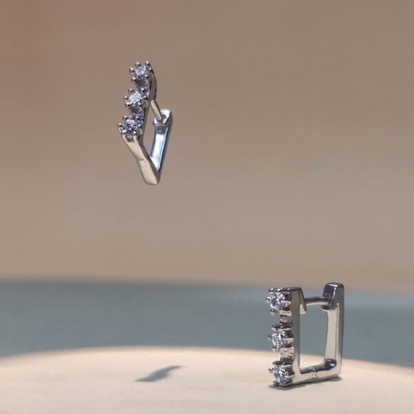 lab grown diamond Rectangular huggie earrings sterling silver 925 prong set stations