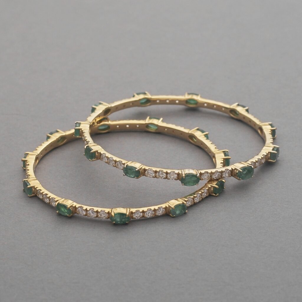 Gold-plated silver bangles with diamond studs and vibrant gemstones