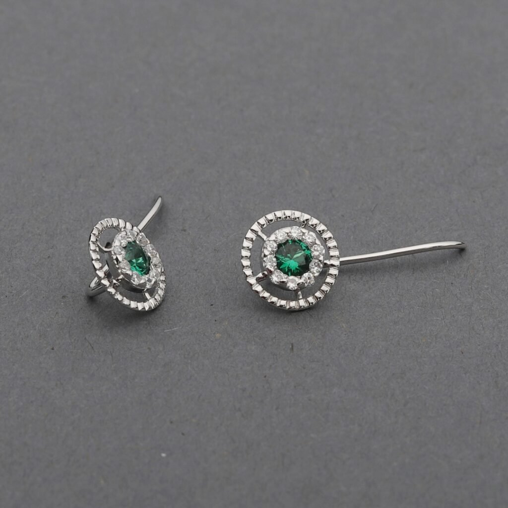 Round diamond earrings embellished with vibrant gemstones