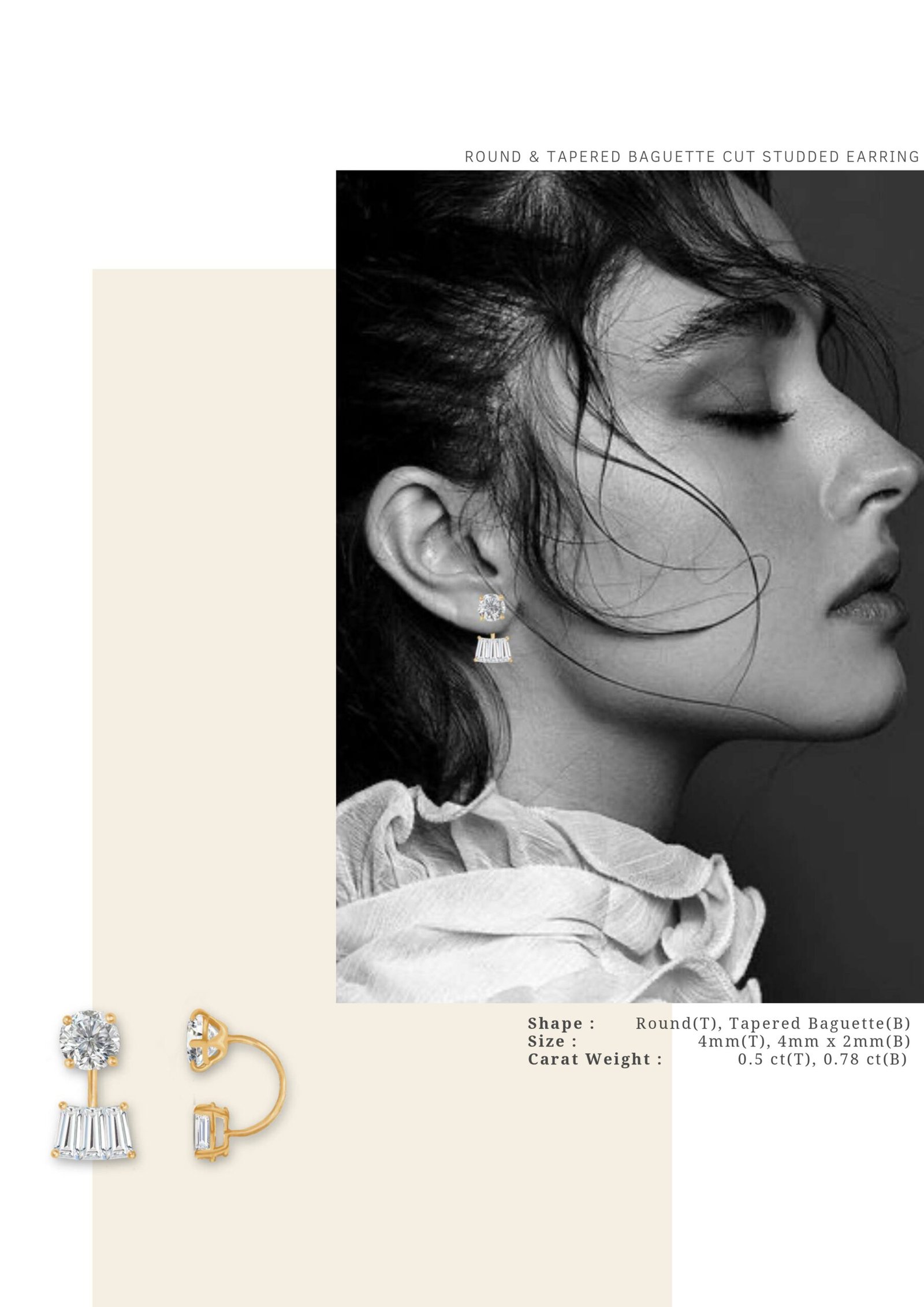 ROUND & TAPERED BAGUETTE CUT STUDDED EARRING