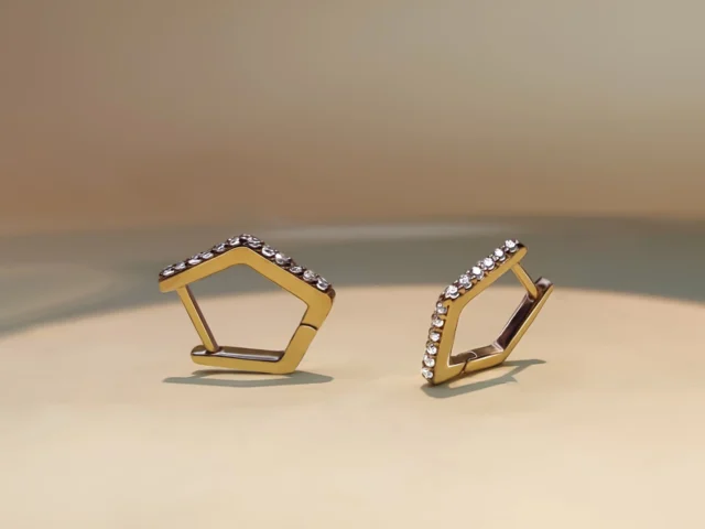 Diamond Studded Gold Hoops