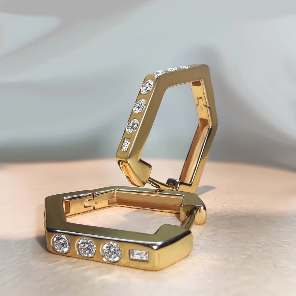 Geometric lab grown diamond earring