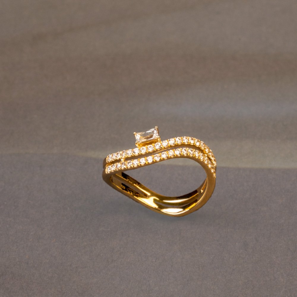 emerald cut lab grown diamond bypass ring gold plated sterling silver 925 pavé