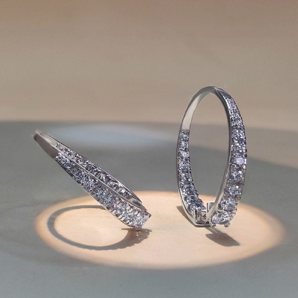 tapered sterling silver hoop earrings with lab grown diamonds modern design ​