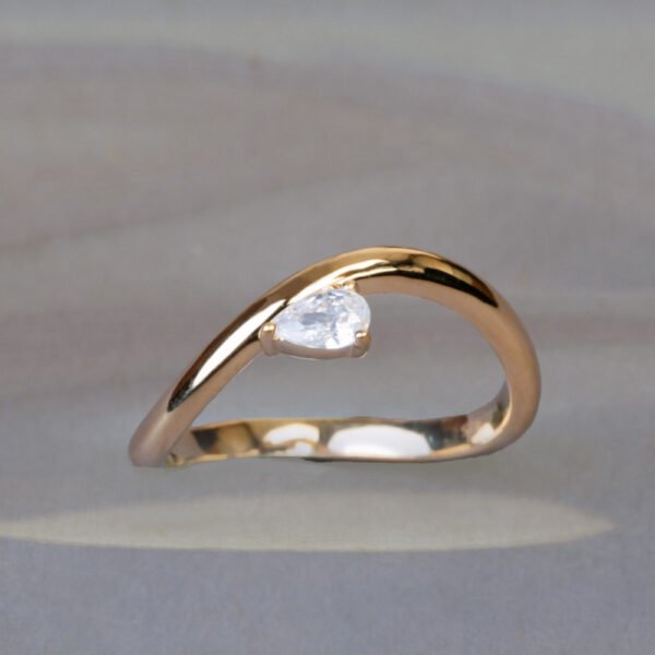 Pear Lab Grown Diamond Open Teardrop Ring Gold Plated Sterling Silver