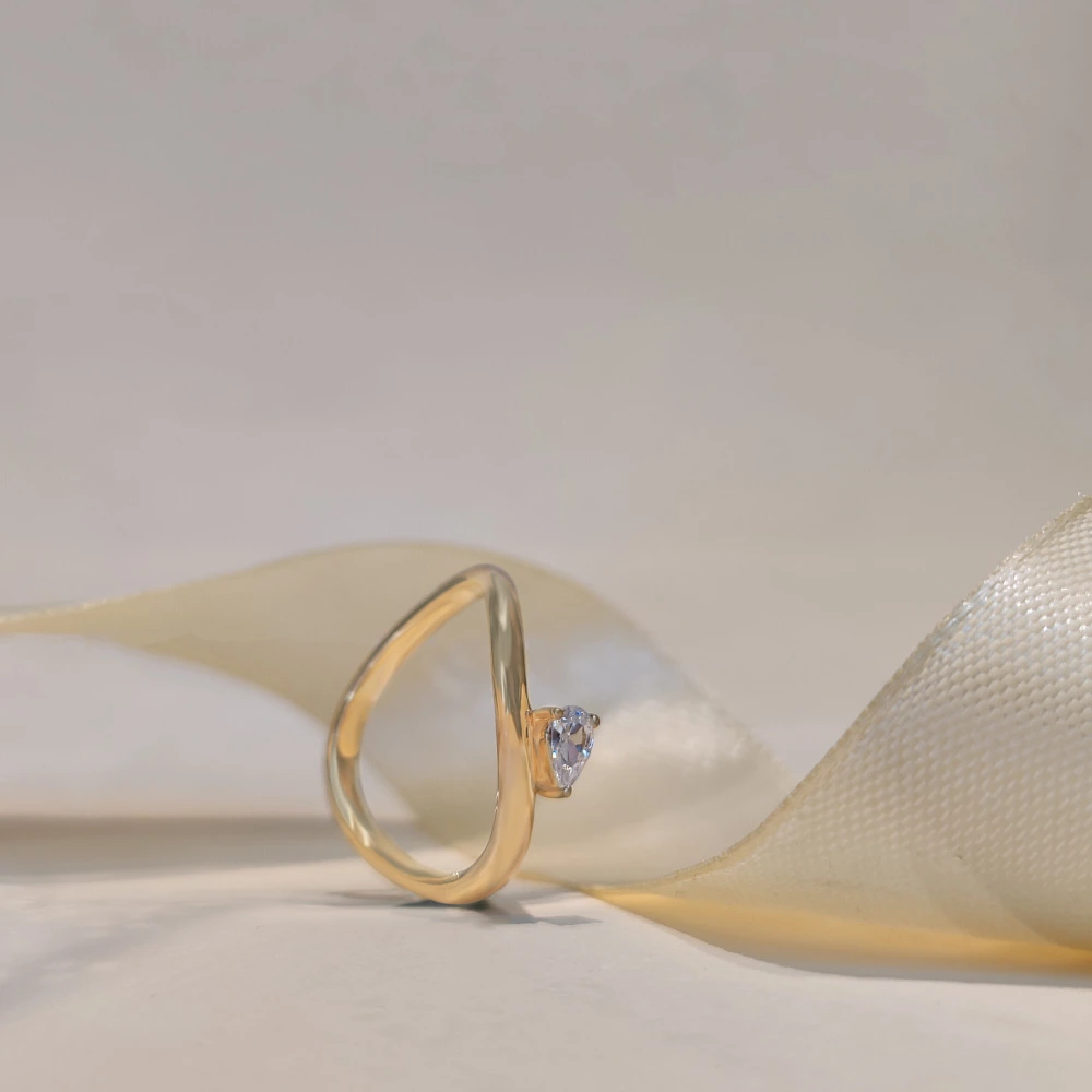 Pear Lab Grown Diamond Open Teardrop Ring Gold Plated Sterling Silver