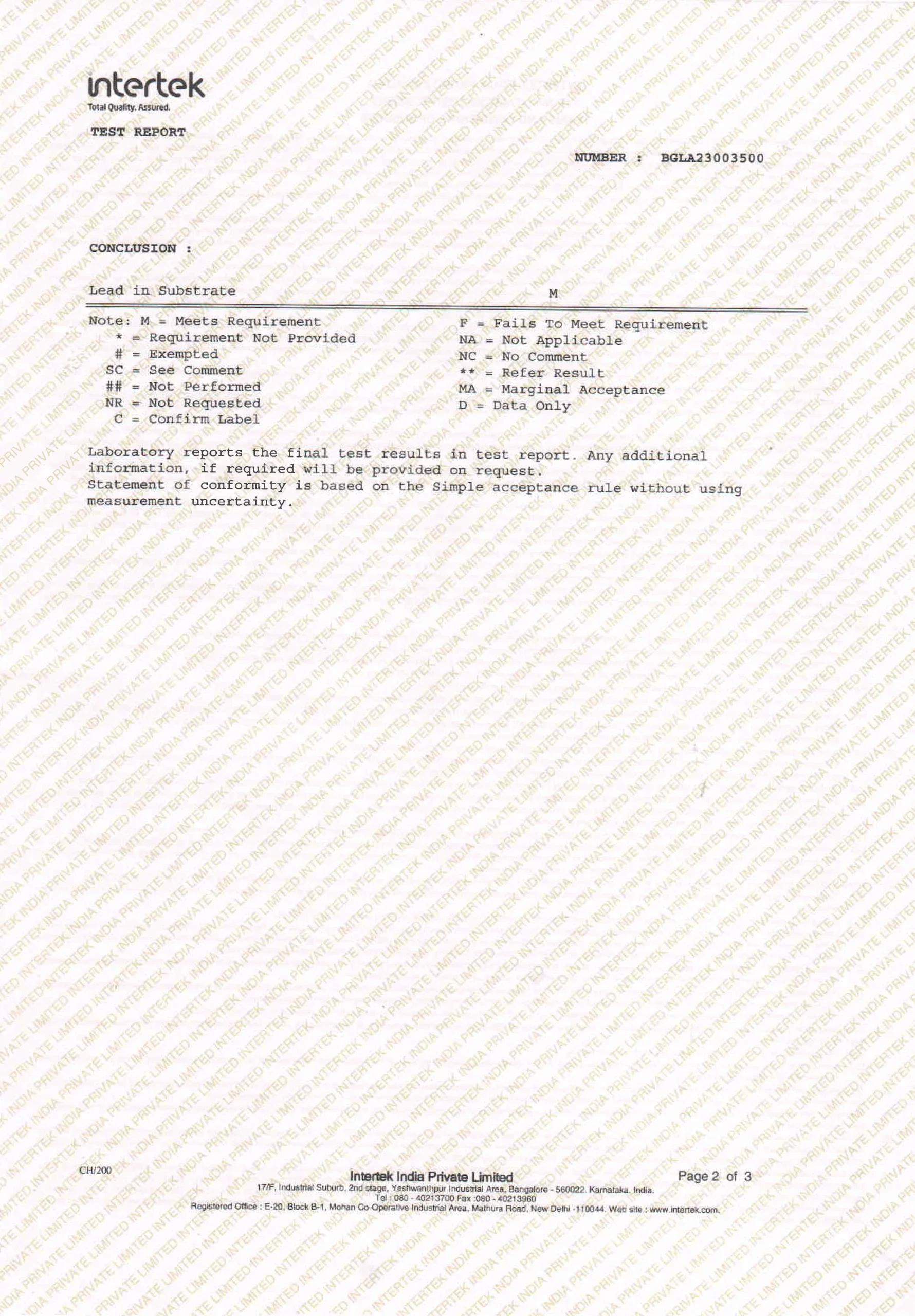 lead content in silver ​test report